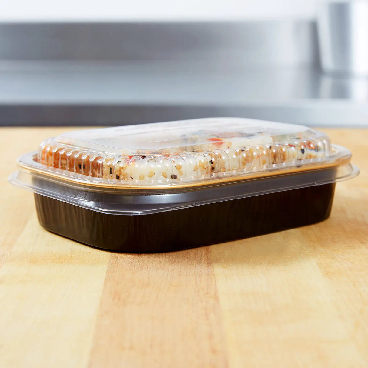 16 oz. Black and Gold Foil Entrée or Take Out Pan with Dome Lid - Case of 100 - 9220PT Durable Packaging