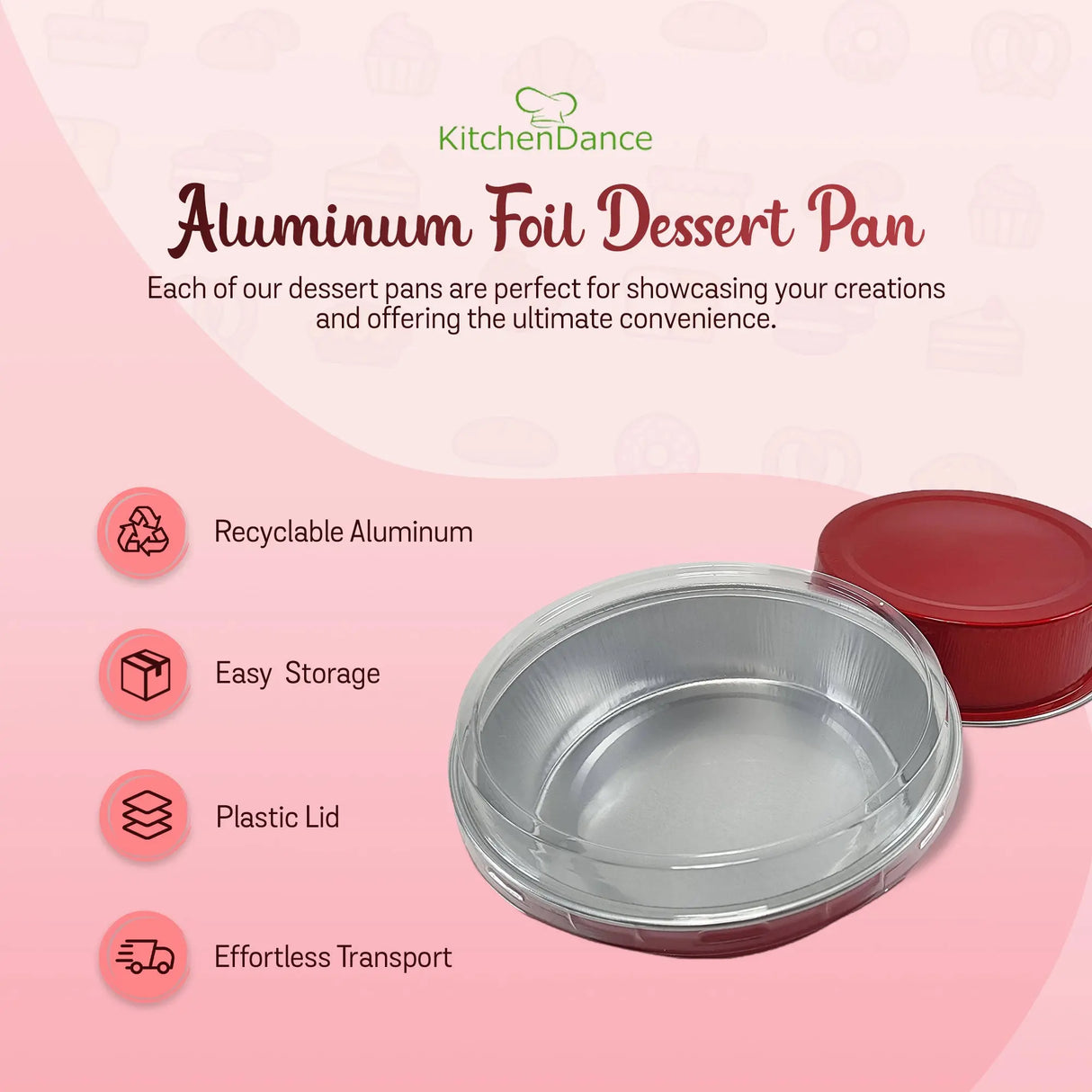 8 oz. Smoothwall Colored Disposable Foil Pan with Snap-on Plastic Lid - Case of 1000 - #A42P KitchenDance