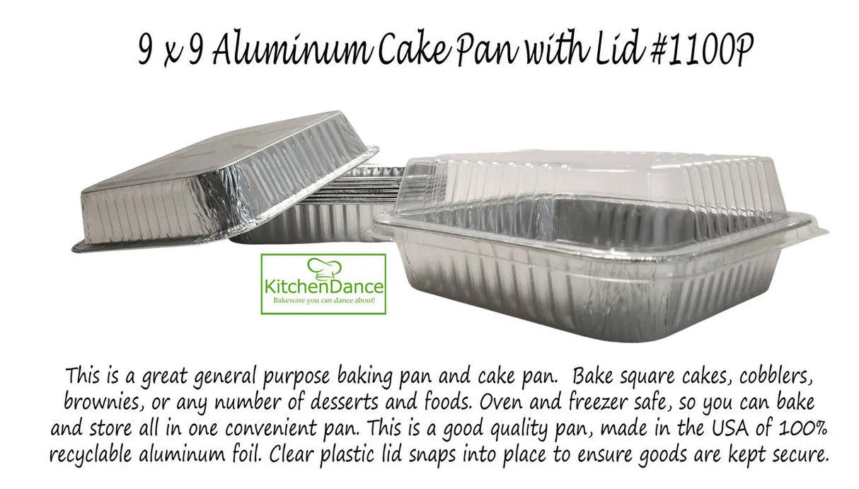 9" Square Foil Cake Pan with Plastic Dome Lid - Case of 500  #1100P Durable Packaging