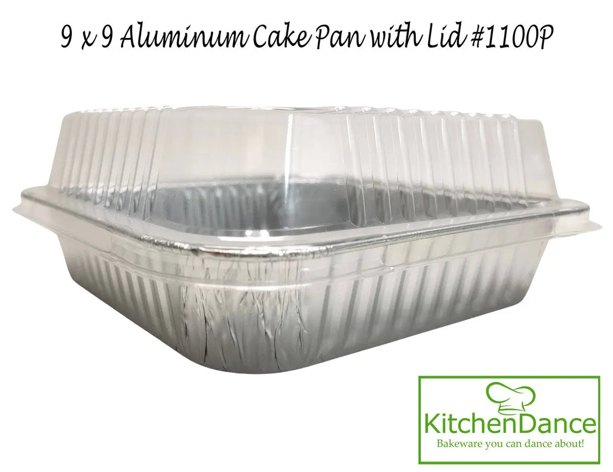 9" Square Foil Cake Pan with Plastic Dome Lid - Case of 500  #1100P Durable Packaging