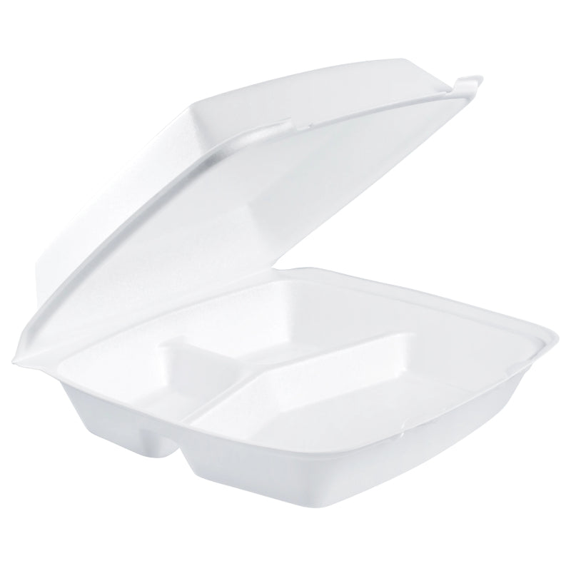 10.25" EPS Foam White 3-Compartment Container with Removable Lid - Case of 200 - #110HT3
