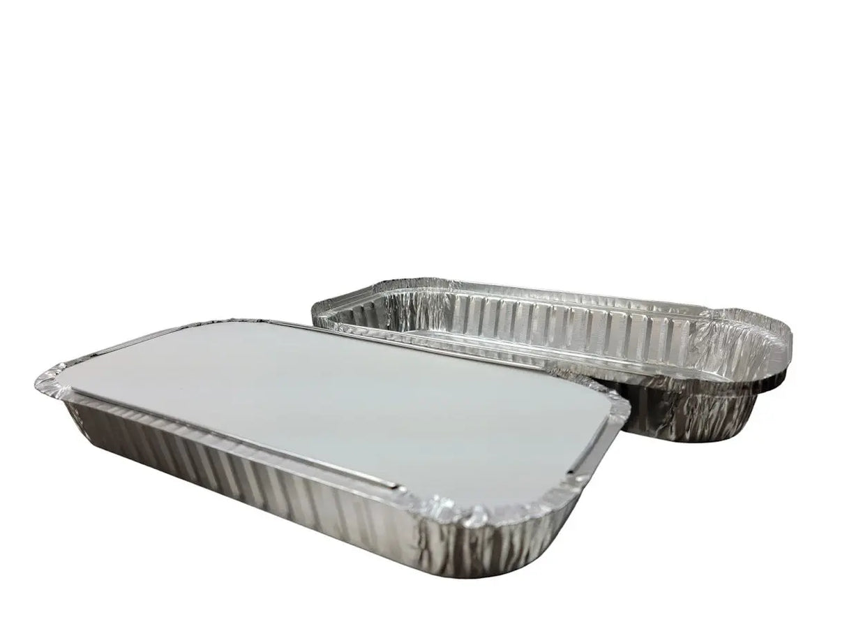 3 lb. Disposable Oblong Entrée Pan with Board Lid - Case of 500 - #110L D & W Fine pack