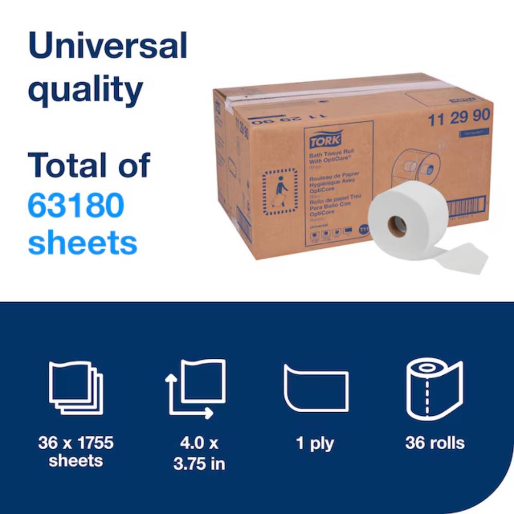 Tork OptiCore® White Mid-Size Toilet Paper Roll - Case of 36 - #112990