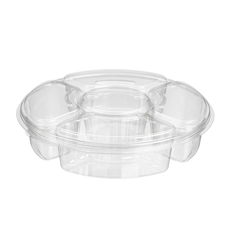 115 oz. Two Piece Round Vegetable or Fruit Platter with 5 Compartments - #PL115C Inline Plastics