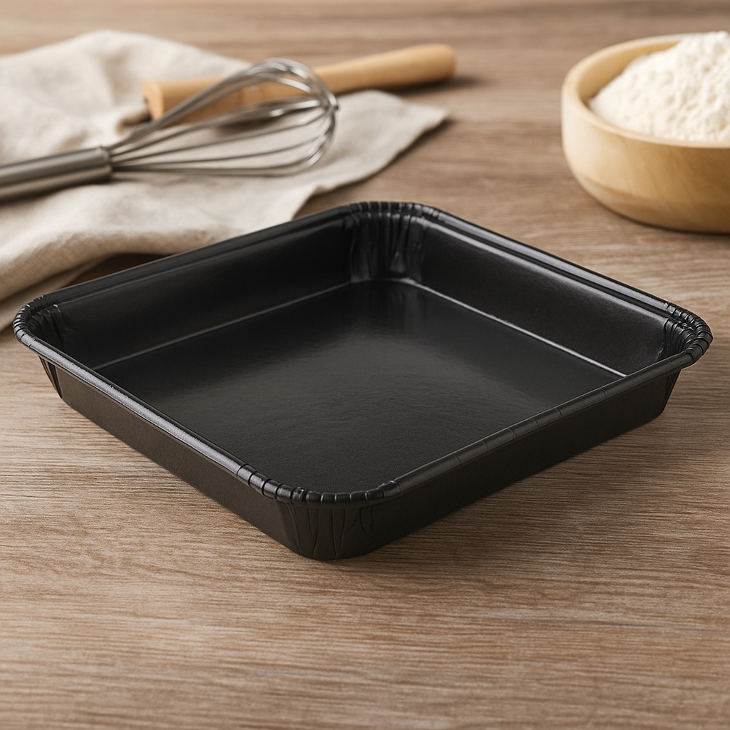 8" x 8" Ovenable Black Solid Board Rolled Rim Tray - Case of 240 - #13158