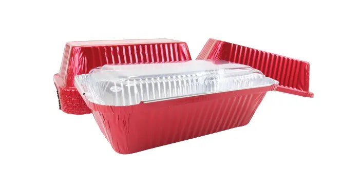 1½ lb. Closable Colored Foil Loaf Pan with Plastic Lid - Case of 1000 - #1650P KitchenDance