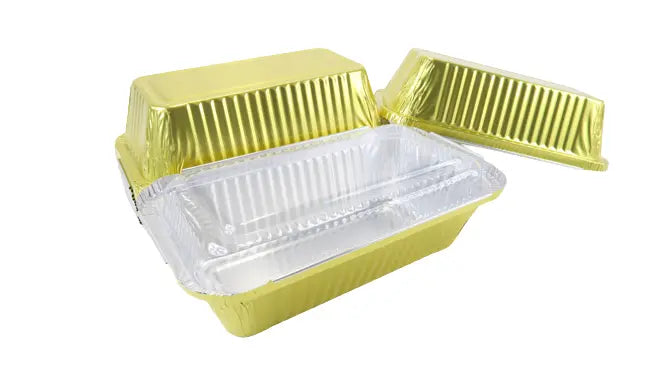 1½ lb. Closable Colored Foil Loaf Pan with Plastic Lid - Case of 1000 - #1650P KitchenDance