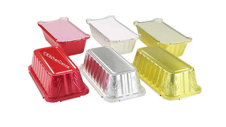 2 lb. Colored Closable Foil Loaf Pan with Board Lid - Case of 1000 - #1850L Aikou