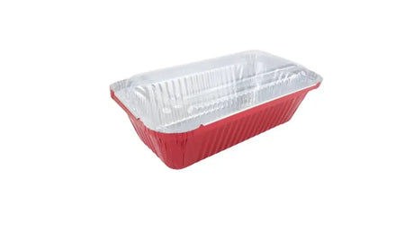 2 lb. Colored  Closable Foil Loaf Pan with Plastic Lid - Case of 1000- #1850P Aikou