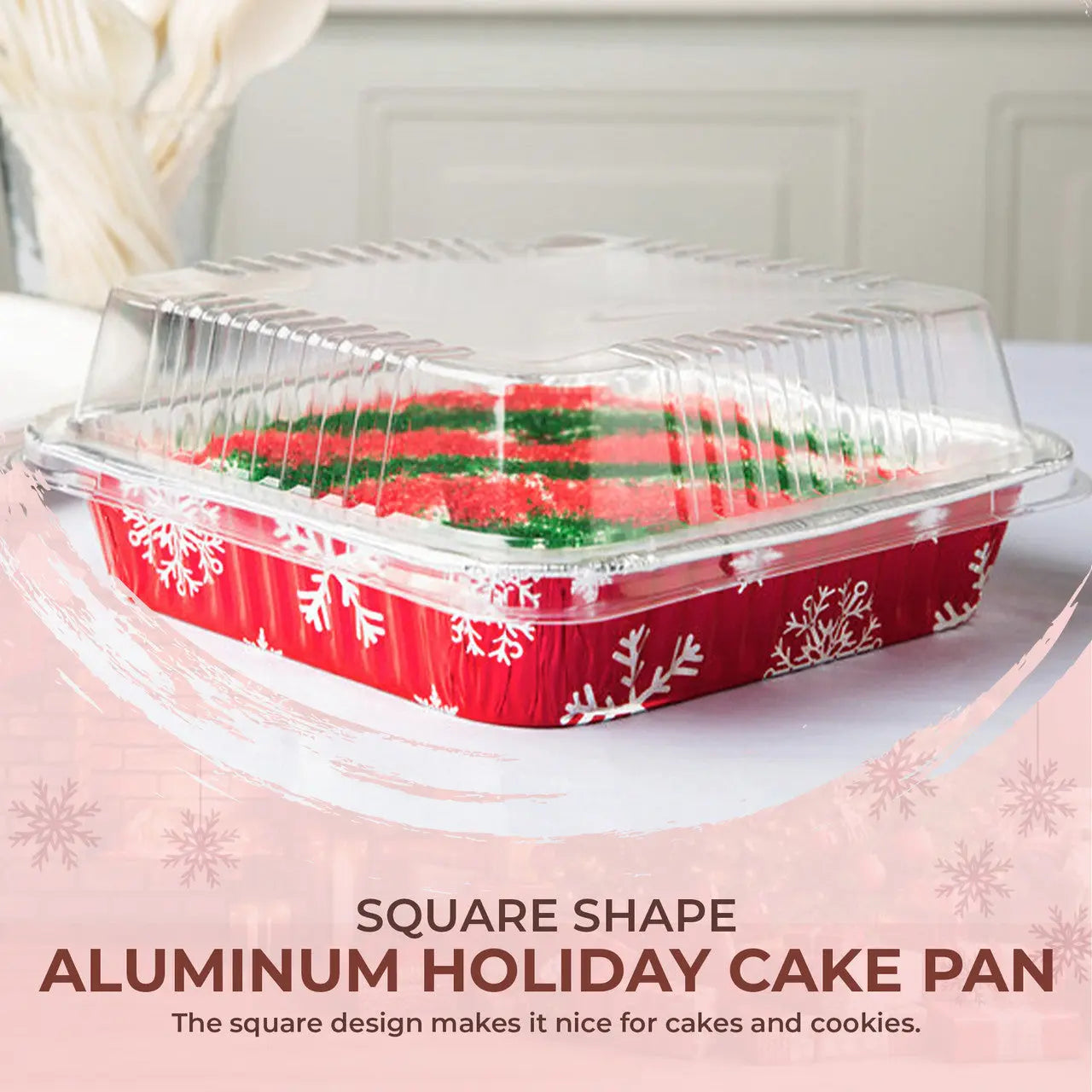 8" Square Holiday Cake Pan with Plastic Lid - Case of 100  #9101X Durable Packaging