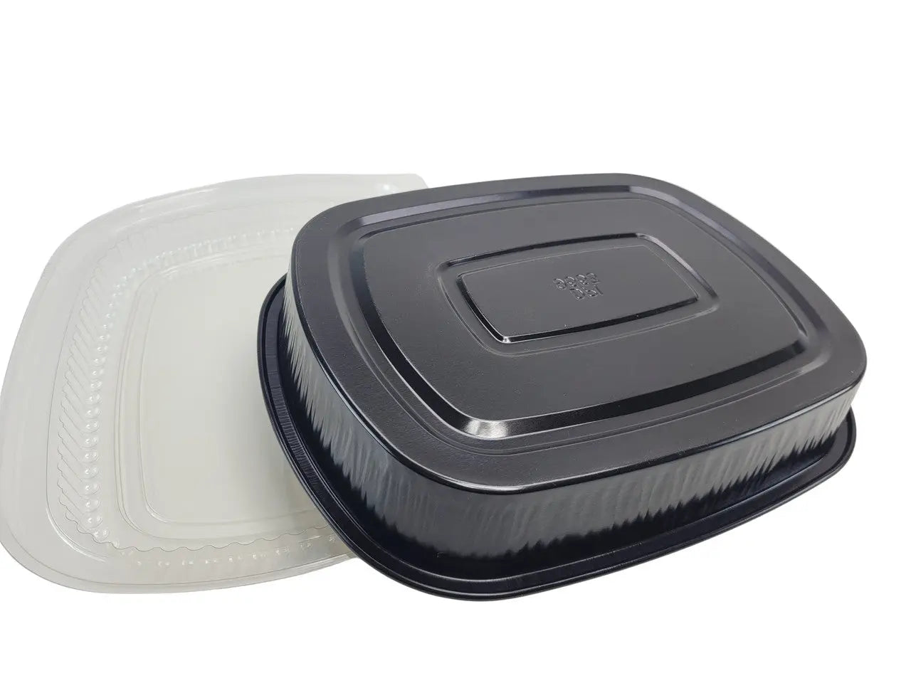Large 64 oz. Black and Gold Foil Entrée or Take Out Pan with Dome Lid - Case of 50 Durable Packaging