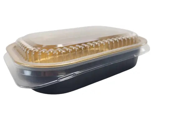 16 oz. Black and Gold Foil Entrée or Take Out Pan with Dome Lid - Case of 100 - 9220PT Durable Packaging