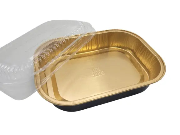 16 oz. Black and Gold Foil Entrée or Take Out Pan with Dome Lid - Case of 100 - 9220PT Durable Packaging