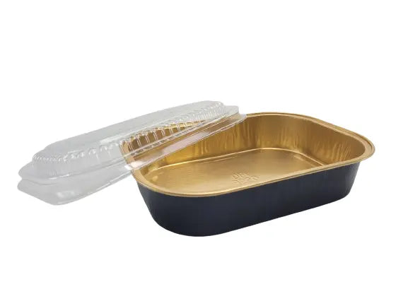 16 oz. Black and Gold Foil Entrée or Take Out Pan with Dome Lid - Case of 100 - 9220PT Durable Packaging