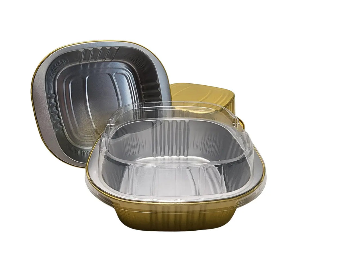 5" x 5" Heavy Aluminum Square Foil Pan with Lid Combo - Case of 500 - #A69P KitchenDance
