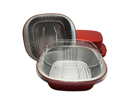 5" x 5" Heavy Aluminum Square Foil Pan with Lid Combo - Case of 500 - #A69P KitchenDance