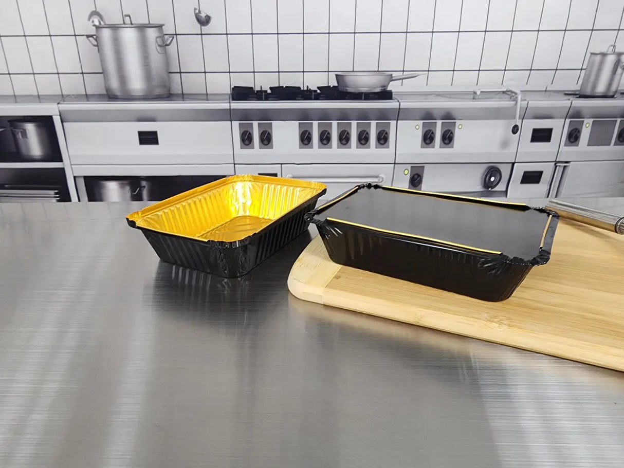2¼ lb. Heavy Foil Carryout Pan with Board Lid - Case of 500  #6421L KitchenDance