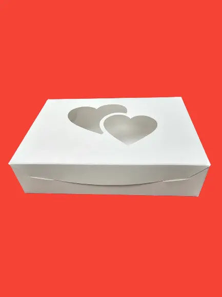 10" x 7" x 2 1/2" White Lock & Tab Box with Heart Window - Case of 100 BRP Box shop