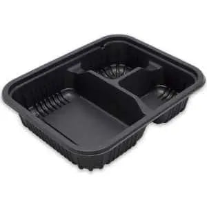 8″ X 6.5″ Black Ribbed PP 3 Compartment Oblong Tray, 24 Oz. - Case 250 D & W Fine pack