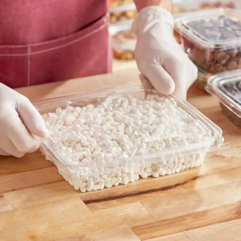 Inline Plastics Safe-T-Fresh 7x6 Rectangular Tamper Evident & Tamper Resistant Clamshell Container, 35 oz. - Case of 150 - TS35 Inline Plastics