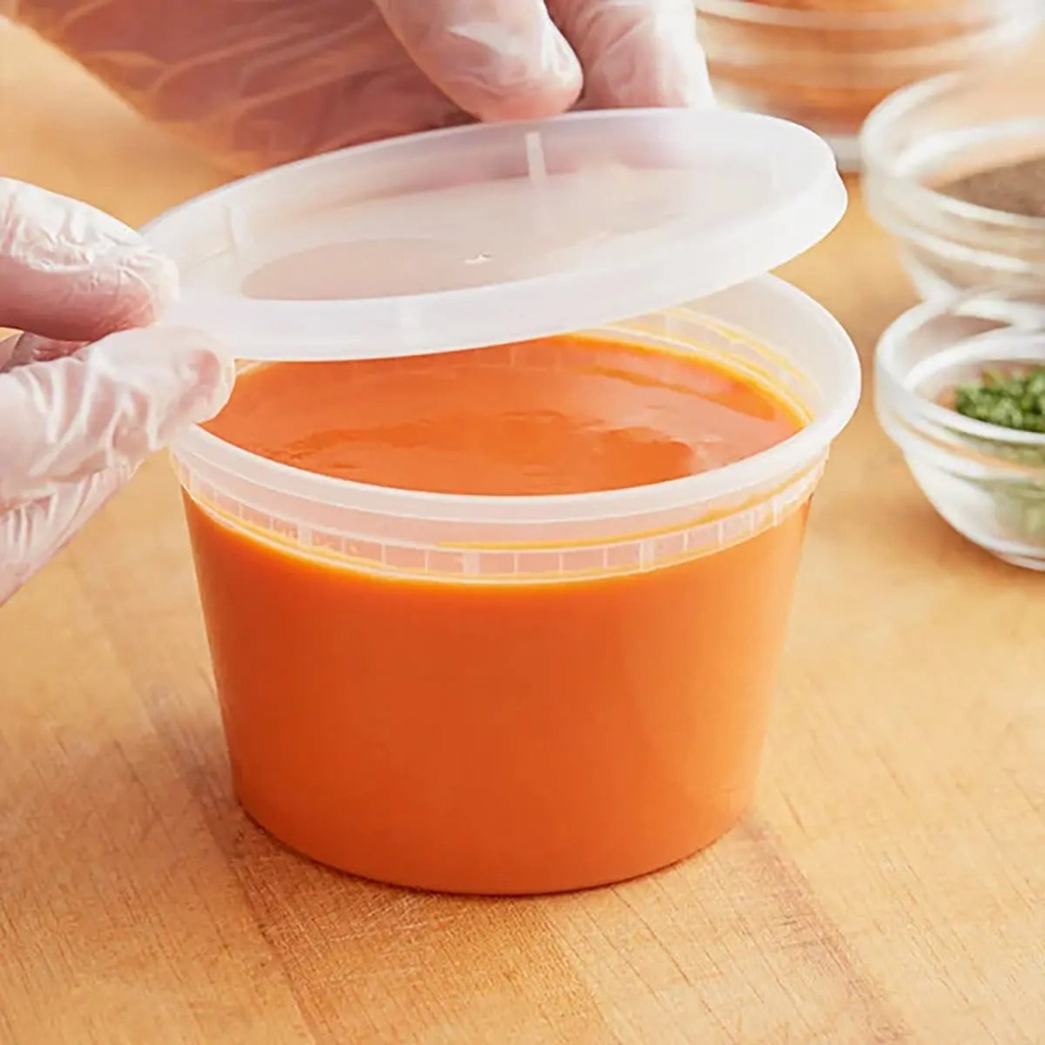 Tripack Deli Pro 16 oz. Round Microwavable Food Storage Deli Container With Lid Combo Pack - Case of 240 - #TD40016 Tripack Deli Pro