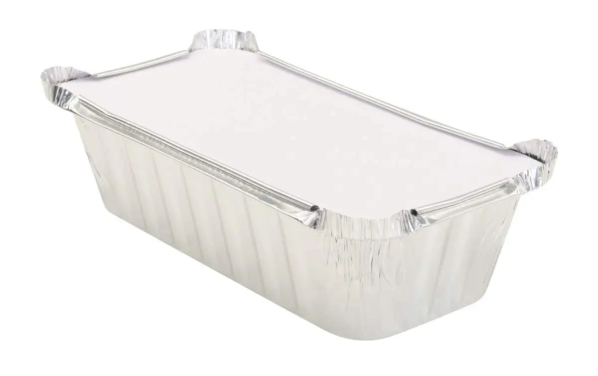 2 lb. Colored Closable Foil Loaf Pan with Board Lid - Case of 1000 - #1850L Aikou