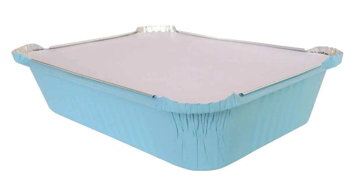 3.75 lb. Colored Carryout Foil Pan with Board Lid - Case of 500 - #3227L KitchenDance