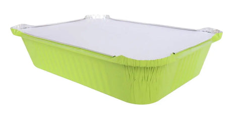 3.75 lb. Colored Carryout Foil Pan with Board Lid - Case of 500 - #3227L KitchenDance