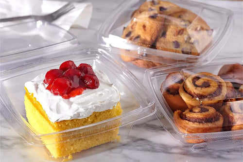 32 oz tamper evident and tamper resistant hinged deli container with pastries