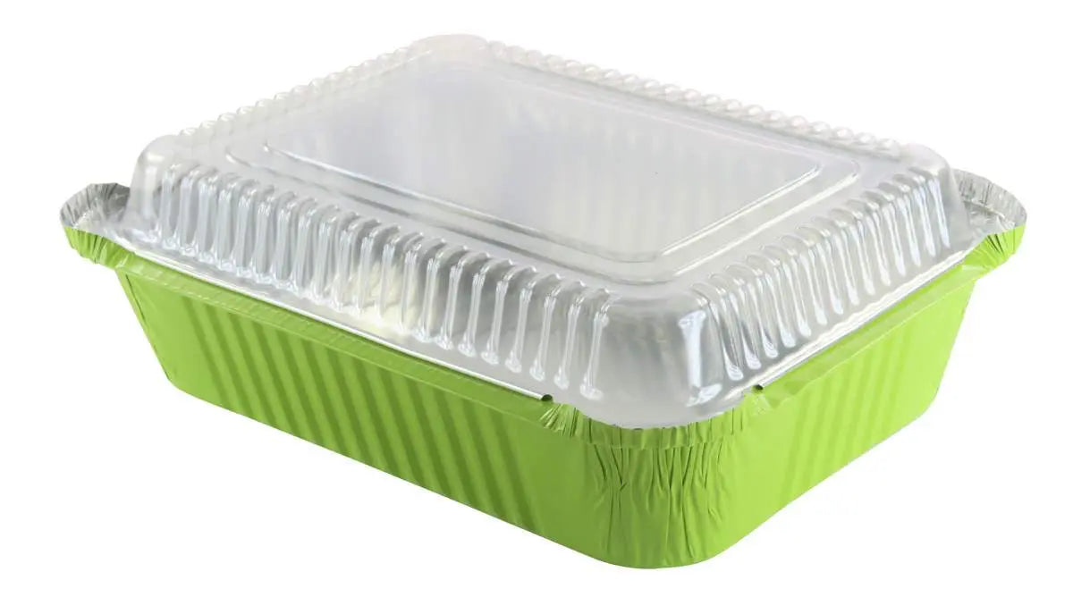 3.75 lb. Colored Carryout Foil Pan with Plastic Lid - Case of 500 - #3227P KitchenDance