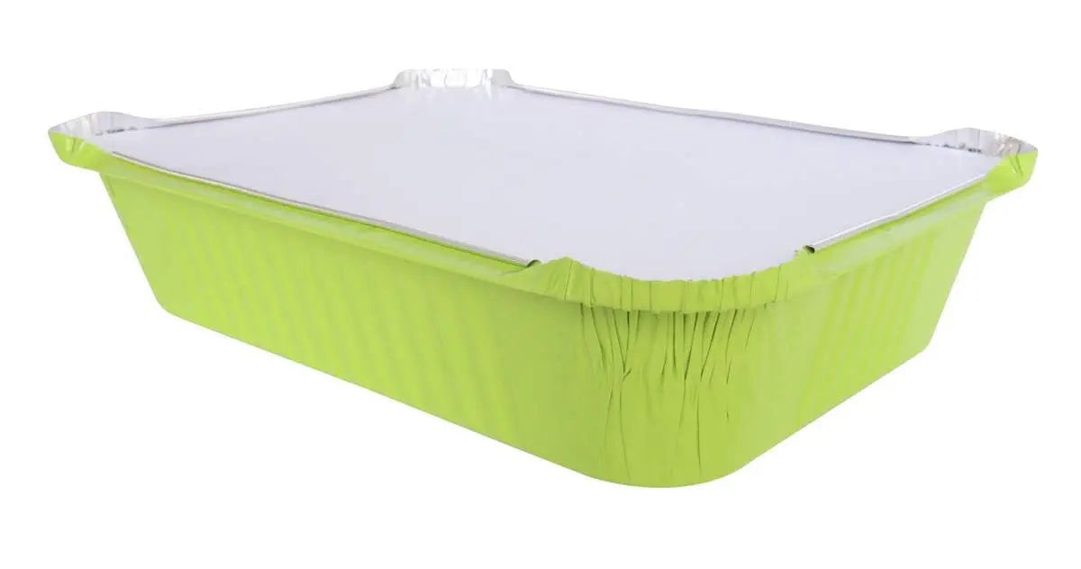 3.75 lb. Colored Carryout Foil Pan with Board Lid - Case of 500 - #3227L KitchenDance