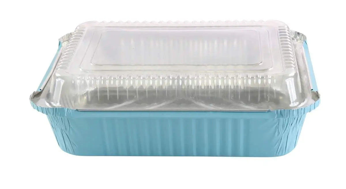 3.75 lb. Colored Carryout Foil Pan with Plastic Lid - Case of 500 - #3227P KitchenDance