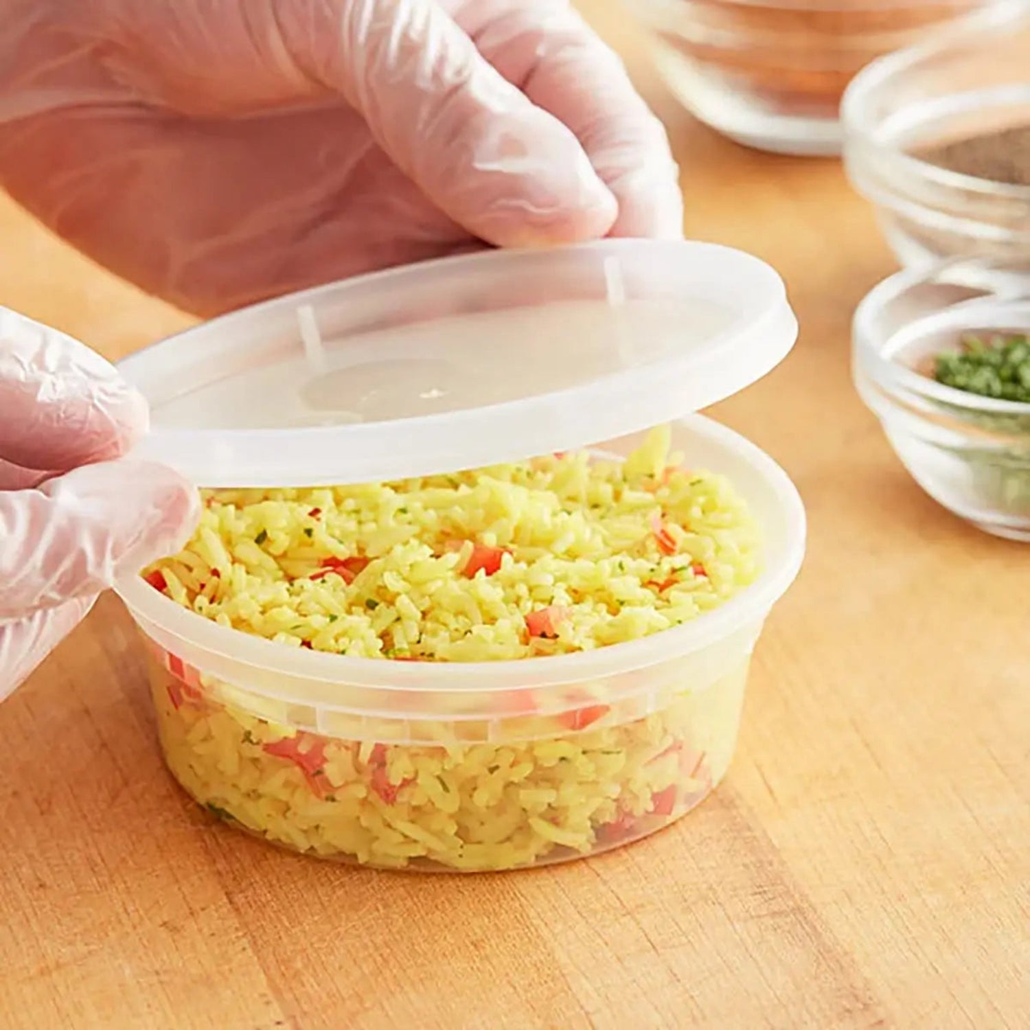 Tripack Deli Pro 8 oz. Round Microwavable Food Storage Deli Container With Lid Combo Pack - Case of 240 - #TD40008 Tripack Deli Pro