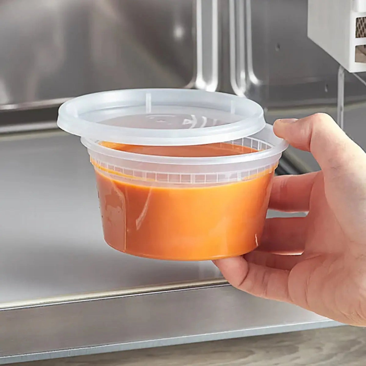 Tripack Deli Pro 12 oz. Round Microwavable Food Storage Deli Container With Lid Combo Pack - Case of 240 - #TD40012 Tripack Deli Pro