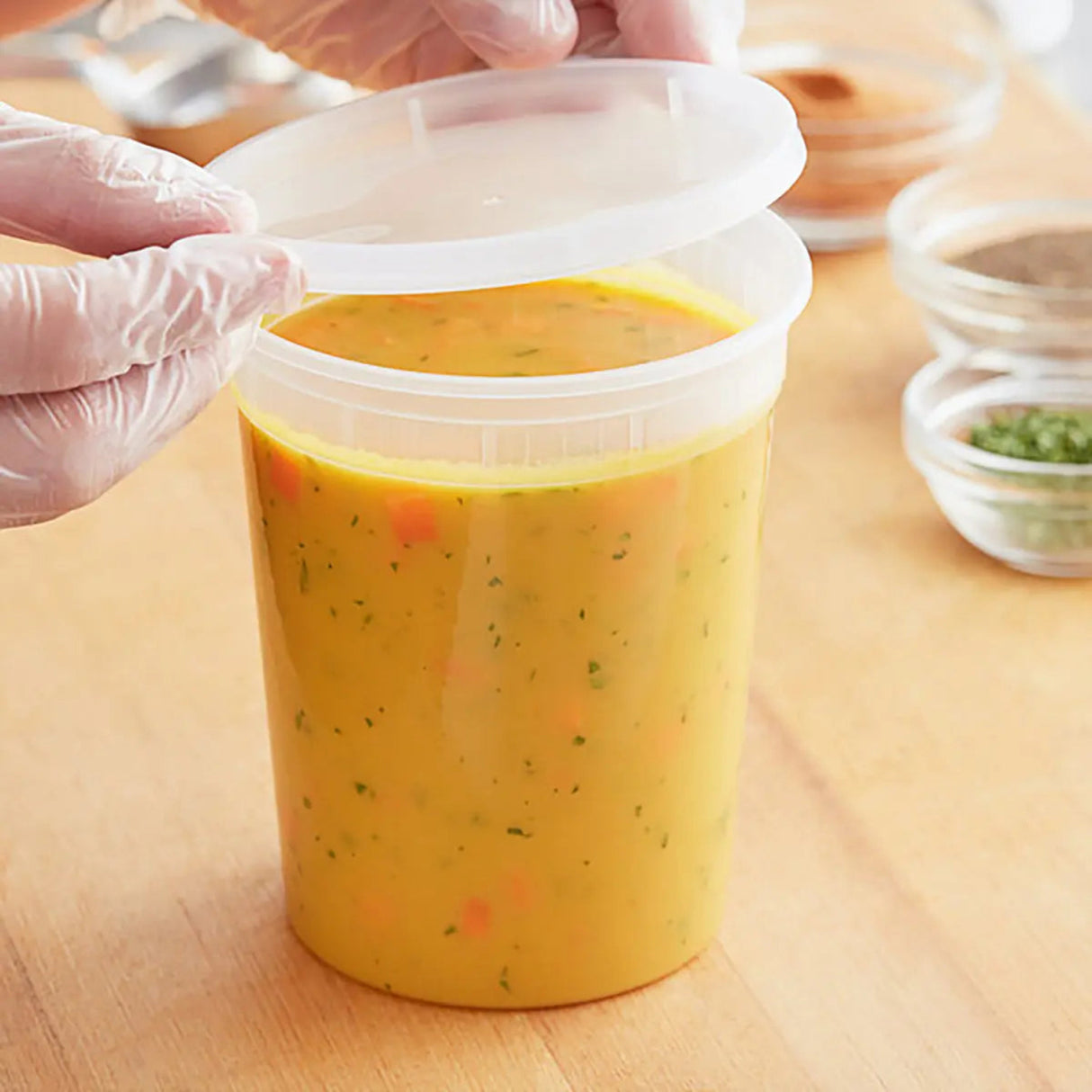 Tripack Deli Pro 32 oz. Round Microwavable Food Storage Deli Container With Lid Combo Pack - Case of 240 - #TD40032 Tripack Deli Pro
