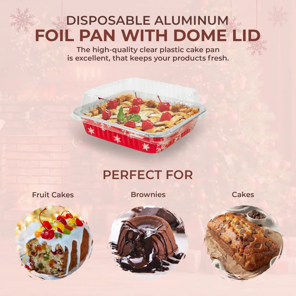 8" Square Holiday Cake Pan with Plastic Lid - Case of 100  #9101X Durable Packaging
