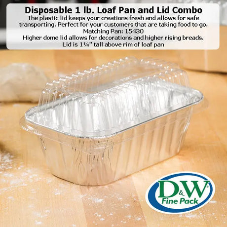 D & W Fine Pack 1 lb.  Aluminum Mini Loaf Pan with Dome lid Combo - Case of 500 - #15430P D & W Fine pack
