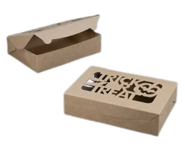 10" x 7" x 2 1/2" Brown Trick or Treat Window, Lock & Tab Holiday Box - Case of 50 BRP Box shop