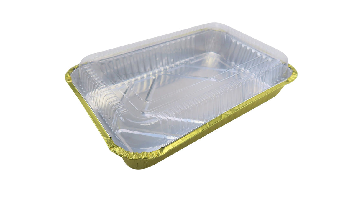 4 ½ lb. Colored Disposable Food Pan w/ Plastic Lid - Case of 200 #52180P KitchenDance