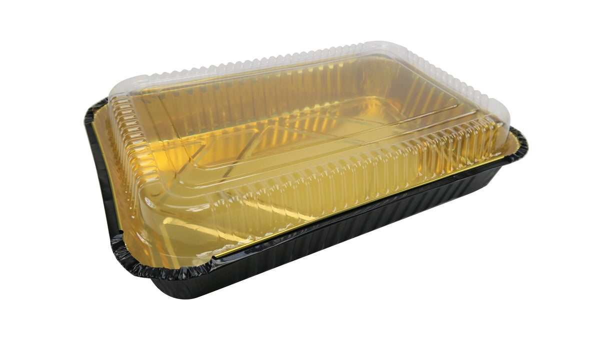 4 ½ lb. Colored Disposable Food Pan w/ Plastic Lid - Case of 200 #52180P KitchenDance