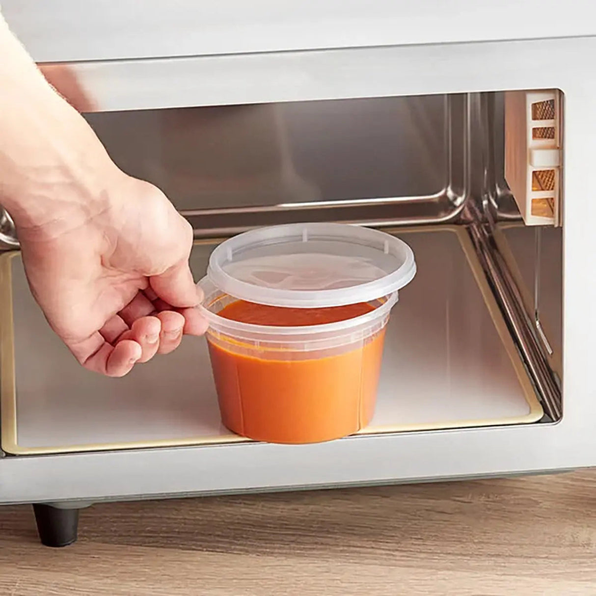 Tripack Deli Pro 16 oz. Round Microwavable Food Storage Deli Container With Lid Combo Pack - Case of 240 - #TD40016 Tripack Deli Pro