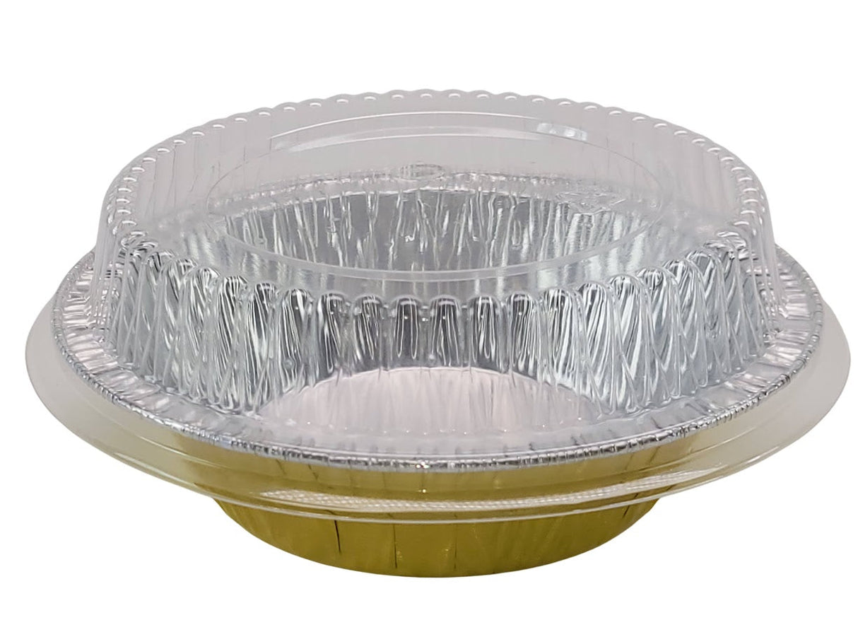 5" Disposable 8 oz.  Foil Tart or Pie Pan w/ Snap on Lids  Case of 1000 - #501P KitchenDance