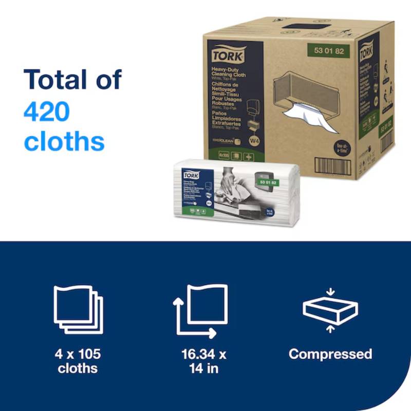 Tork Heavy-Duty 14" x 16.34" White Cleaning Cloth - Case of 420 - #530182