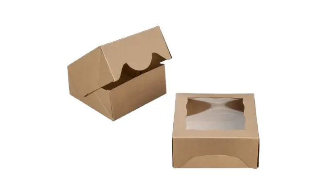 5" x 5" x 2 1/2" Brown Timesaver Box with Window - case of 100 BRP Box shop
