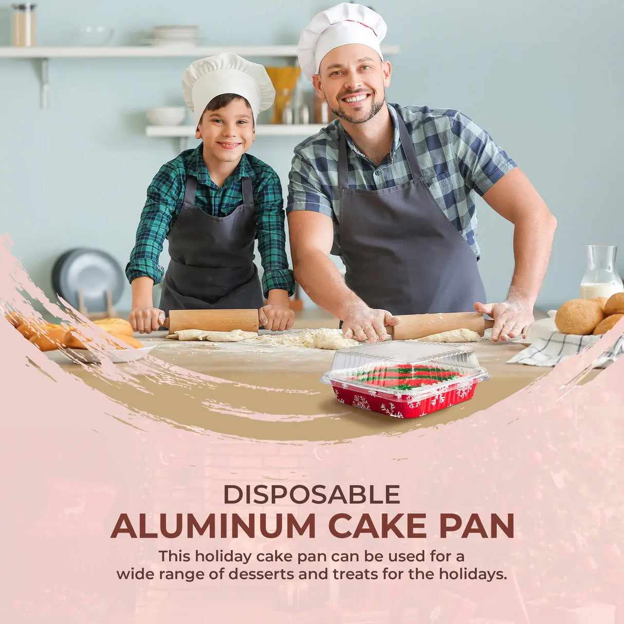 8" Square Holiday Cake Pan with Plastic Lid - Case of 100  #9101X Durable Packaging