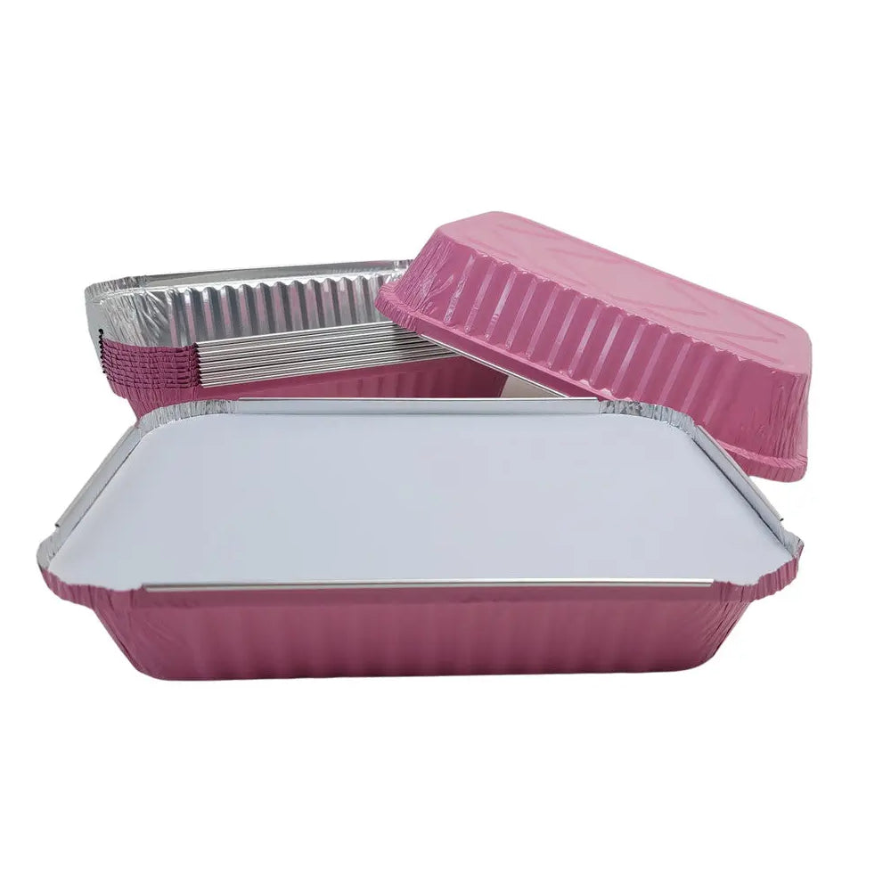 Bandeja rectangular de aluminio de color poco profunda de 1½ lb con tapa de cartón - Caja de 1000 - N.º 6417L