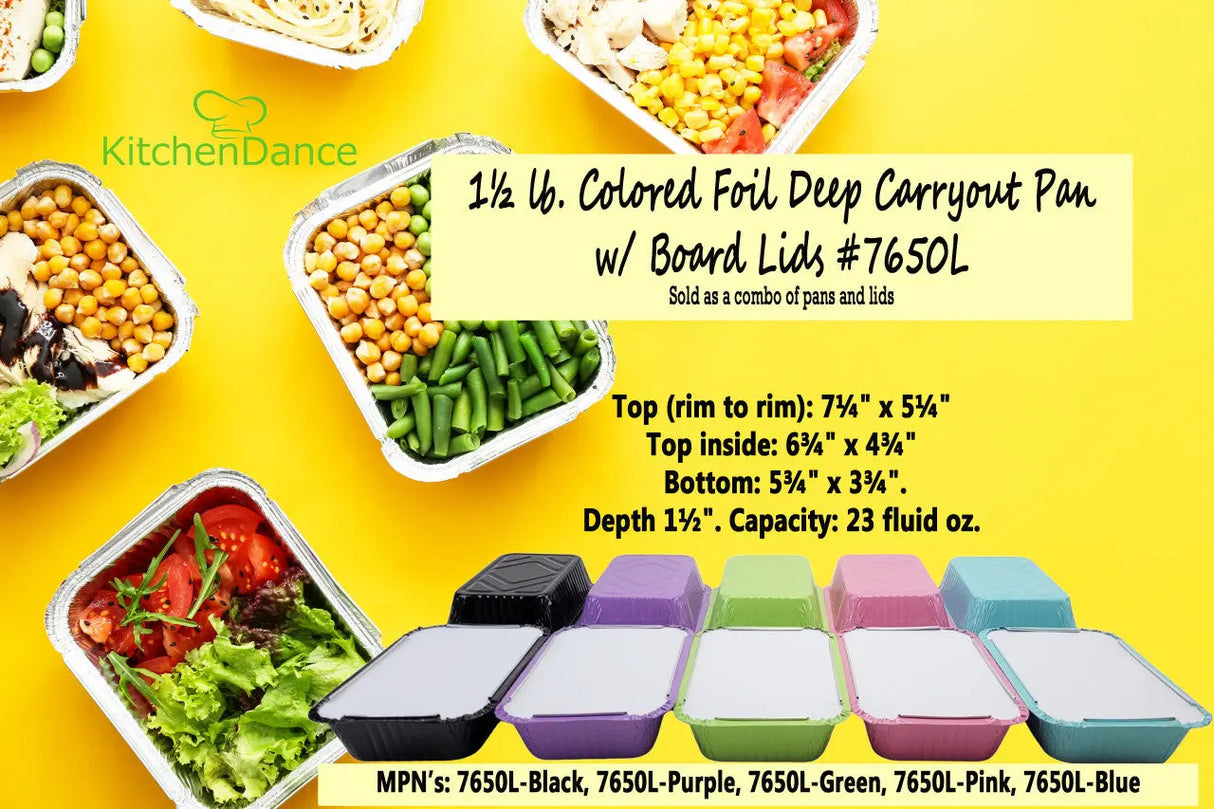 1½ lb. Colored Foil Carryout Pan with Board Lid - Case of 1000 - #7650L KitchenDance