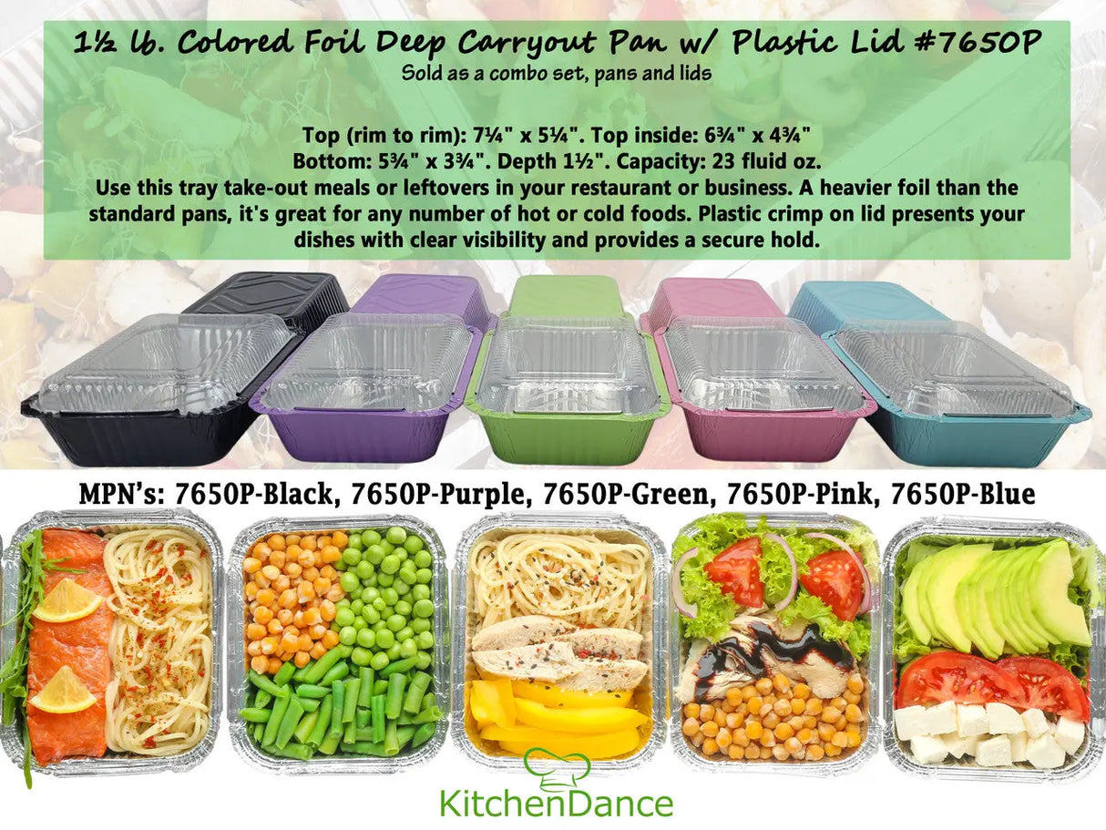 1½ lb. Colored Foil Carryout Pan w/ Plastic Lid - Case of 1000 #7650P KitchenDance
