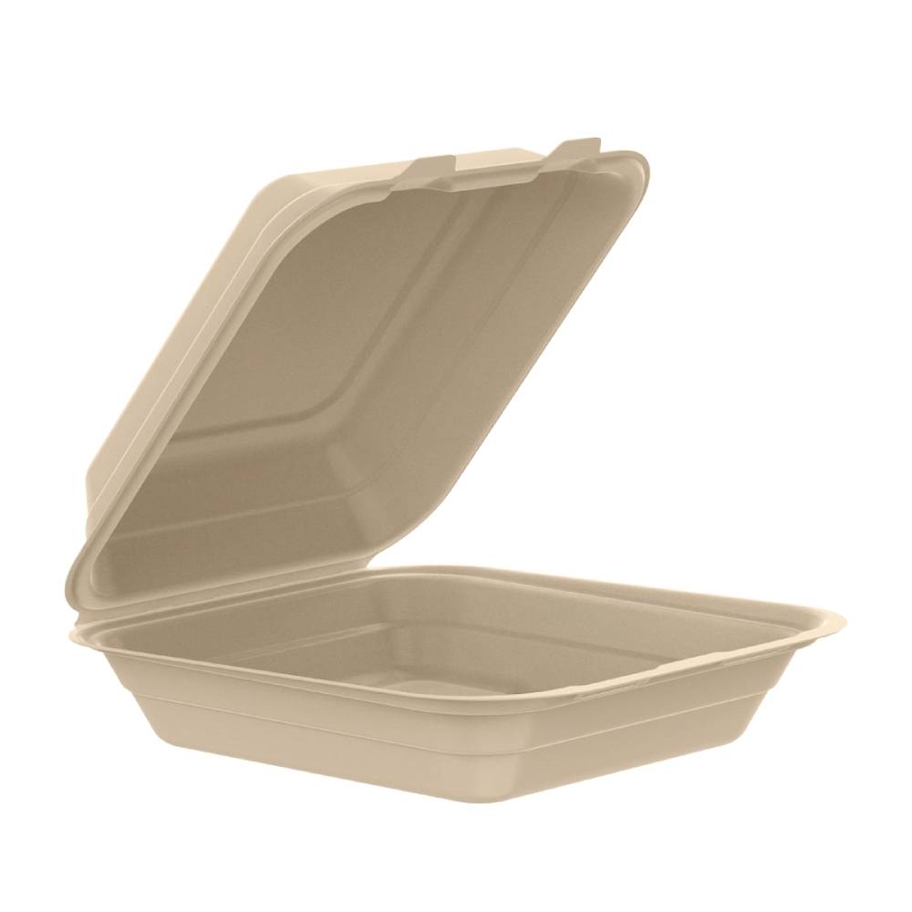 8" PFAS-Free Fiber Hinged Container, Natural - Case of 200 - #80FBRHT1