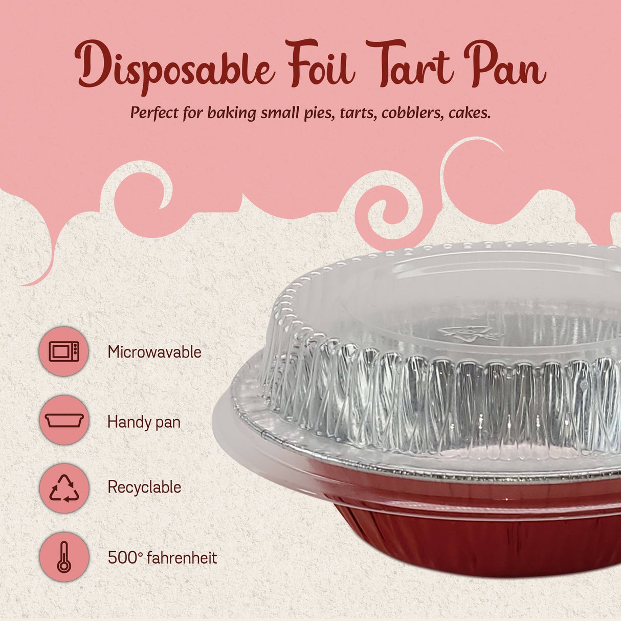 5" Disposable 8 oz.  Foil Tart or Pie Pan w/ Snap on Lids  Case of 1000 - #501P KitchenDance